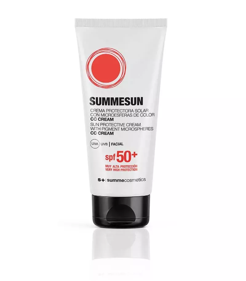 SUMMESUN SPF50+ Sonnenschutzcreme mit Farbpigment-Mikrokugeln, ideal für empfindliche Haut.